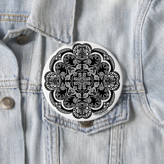 Black and White Mandala 4 Inch Round Button (In Situ)
