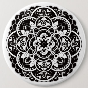 Black and white mandala 6 inch round button