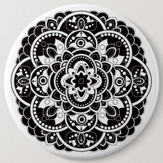 Black and white mandala 6 inch round button
