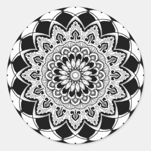 Black and White Mandala Classic Round Sticker