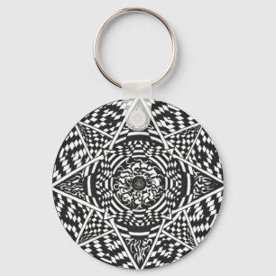 Black and white mandala design keychain