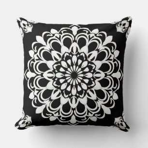 Black and White Mandala Design Throw Pillow
