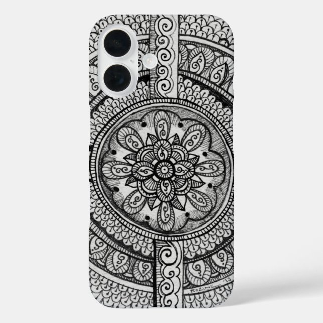 Black and White Mandala Flower Floral Patterned Case-Mate iPhone Case (Back)