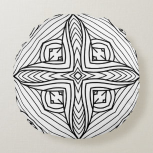 Black and White Mandala Frame Pattern Round Pillow
