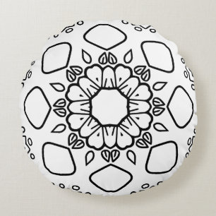 Black and White Mandala Frame Pattern Round Pillow