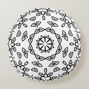 Black and White Mandala Frame Pattern Round Pillow