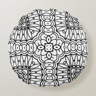 Black and White Mandala Frame Pattern Round Pillow