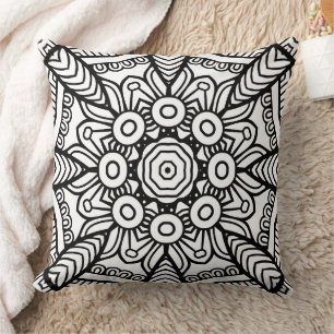 Black and White Mandala Frame Pattern Throw Pillow