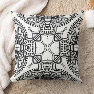 Black and White Mandala Frame Pattern Throw Pillow