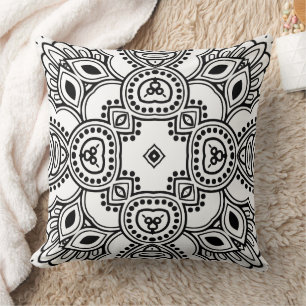 Black and White Mandala Frame Pattern Throw Pillow