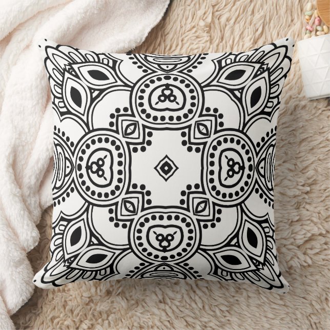Black and White Mandala Frame Pattern  Throw Pillow (Blanket)