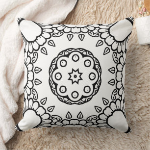Black and White Mandala Frame Pattern Throw Pillow
