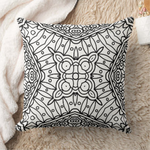 Black and White Mandala Frame Pattern Throw Pillow