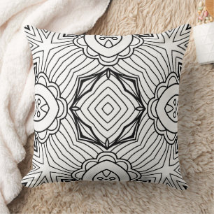 Black and White Mandala Frame Pattern Throw Pillow