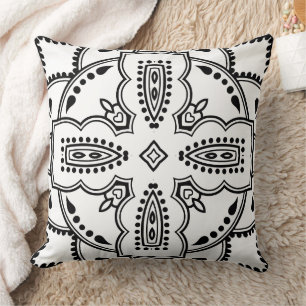 Black and White Mandala Frame Pattern Throw Pillow