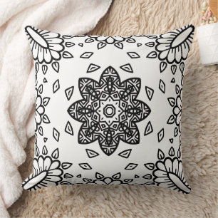 Black and White Mandala Frame Pattern Throw Pillow