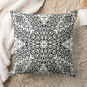 Black and White Mandala Frame Pattern Throw Pillow