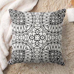 Black and White Mandala Frame Pattern Throw Pillow