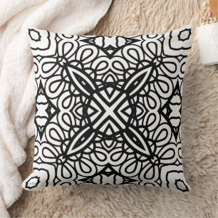 Black and White Mandala Frame Pattern Throw Pillow