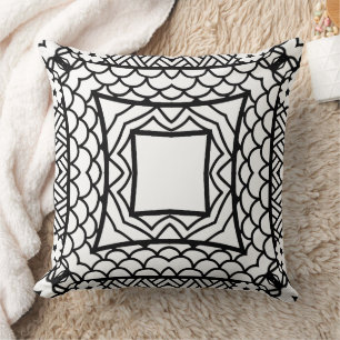 Black and White Mandala Frame Pattern Throw Pillow