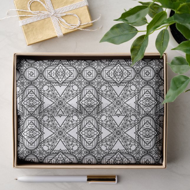 Black and White Mandala Frame Pattern  Tissue Paper (Gift)