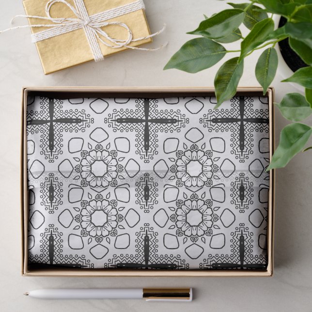 Black and White Mandala Frame Pattern  Tissue Paper (Gift)