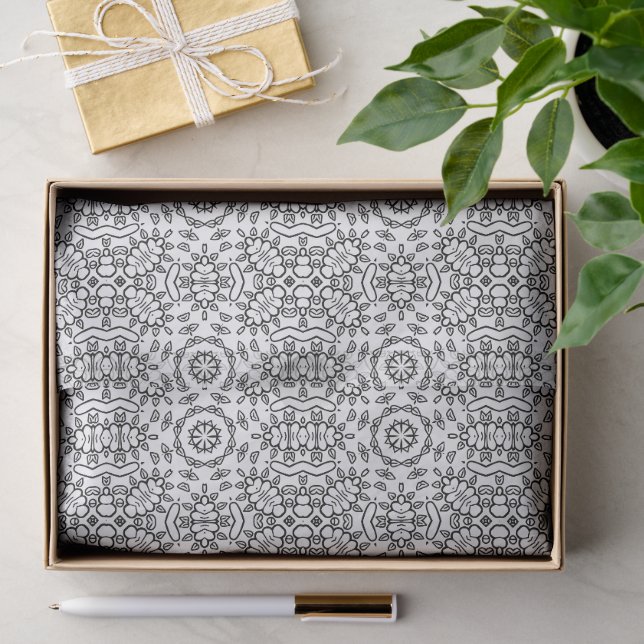 Black and White Mandala Frame Pattern  Tissue Paper (Gift)