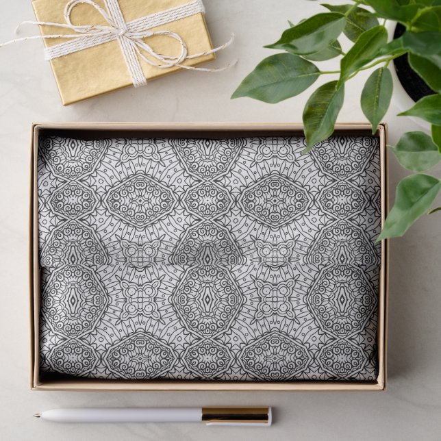 Black and White Mandala Frame Pattern  Tissue Paper (Gift)