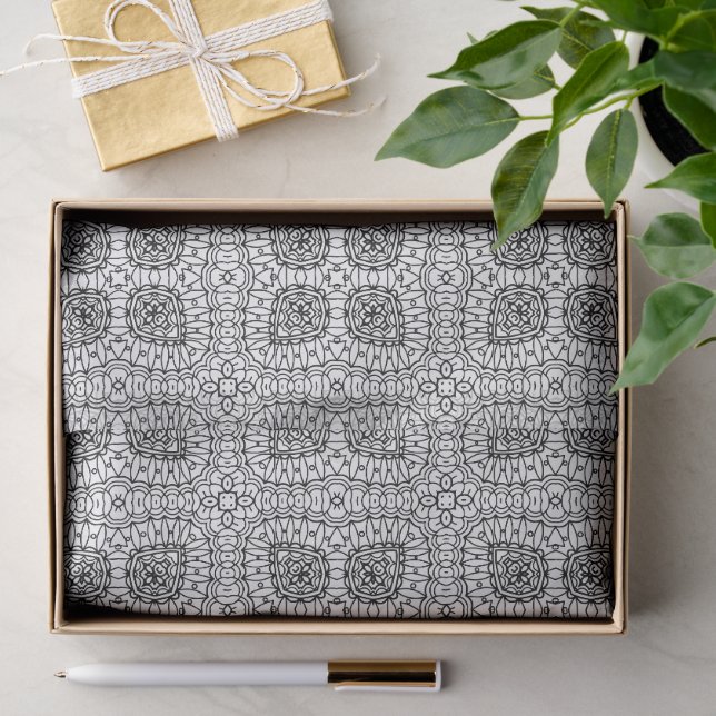 Black and White Mandala Frame Pattern  Tissue Paper (Gift)
