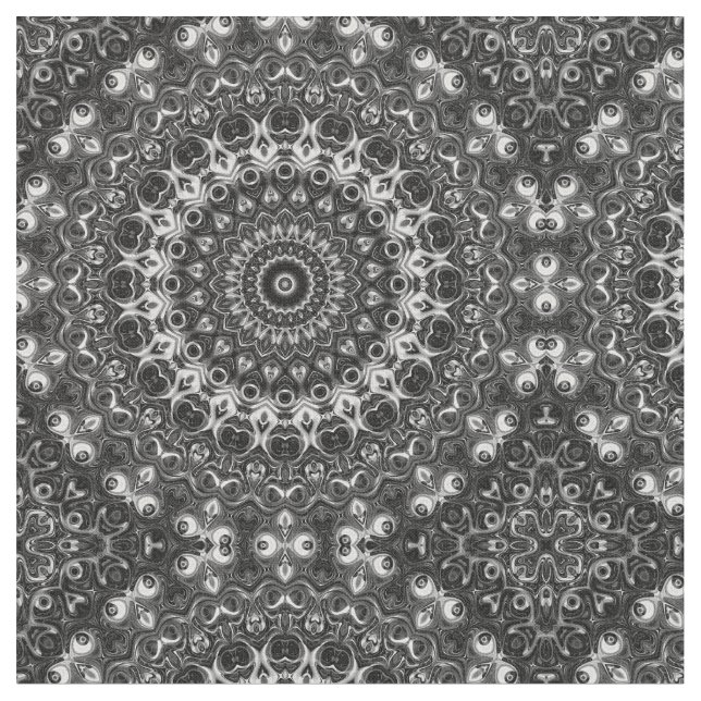 Black and White Mandala Geometric Design Fabric (Close Up)