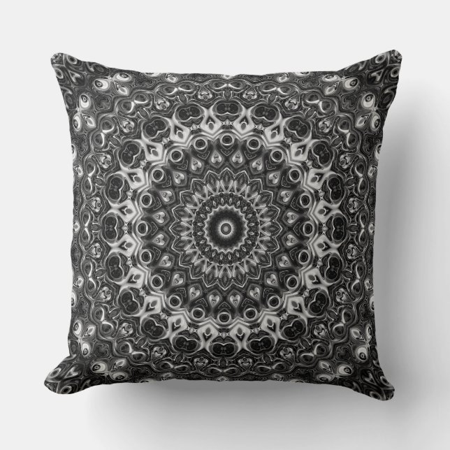 Black and White Mandala Geometric Design Throw Pillow (Front)