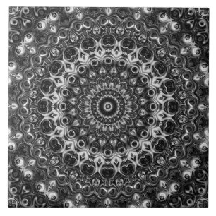 Black and White Mandala Geometric Design Tile