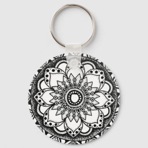 Black and White Mandala Keychain