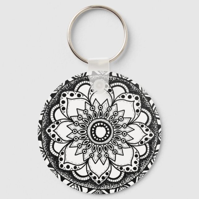Black and White Mandala Keychain (Front)