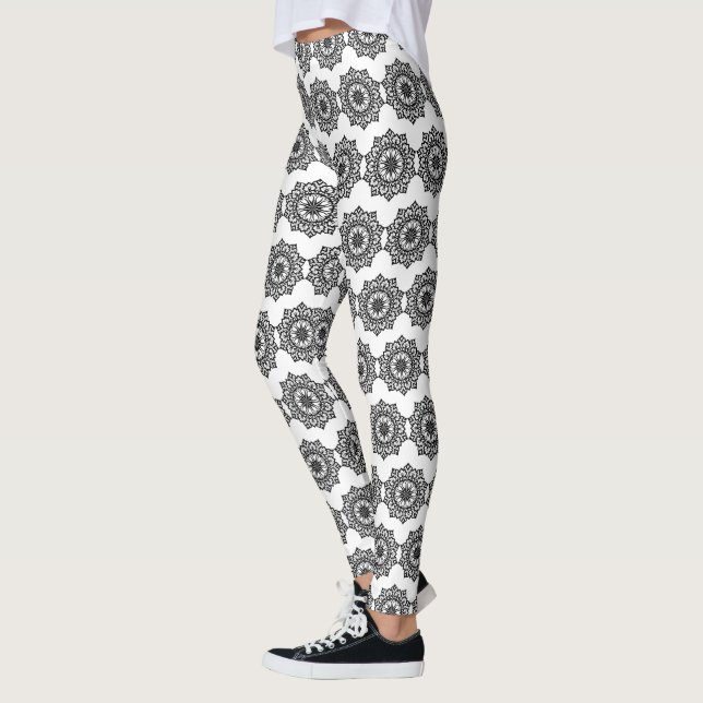 Black and White Mandala Leggins Leggings (Left)