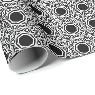 Black and White Mandala lines Pattern 1 Wrapping Paper