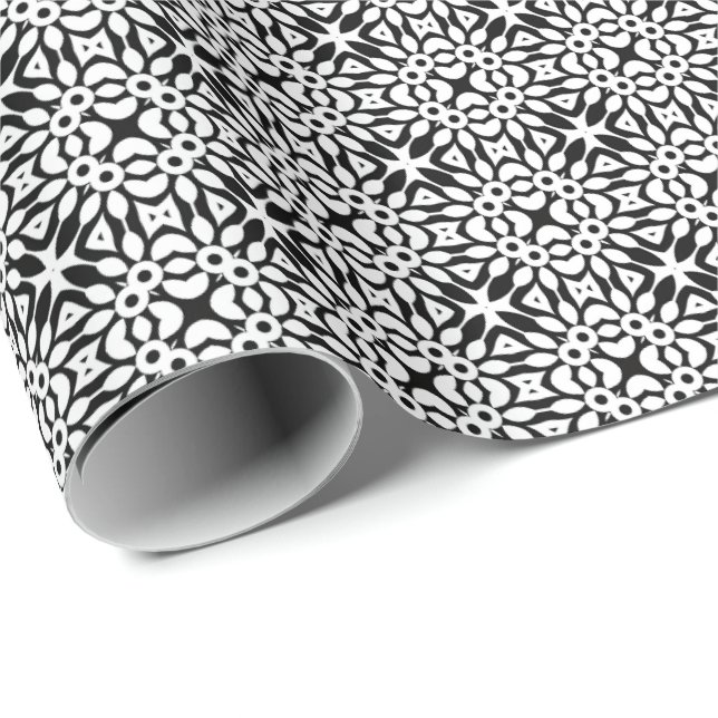 Black and White Mandala lines Pattern 7 Wrapping Paper (Roll Corner)