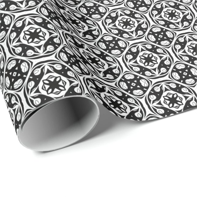 Black and White Mandala lines Pattern 8 Wrapping Paper (Roll Corner)