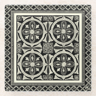 Black and White Mandala Motif by Vision Studio Glass Coaster