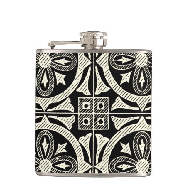 Black and White Mandala Motif by Vision Studio Hip Flask (Front)