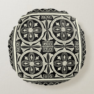 Black and White Mandala Motif by Vision Studio Round Pillow