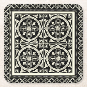 Black and White Mandala Motif by Vision Studio Square Paper Coaster