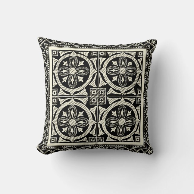 Black and White Mandala Motif by Vision Studio Throw Pillow (Front)