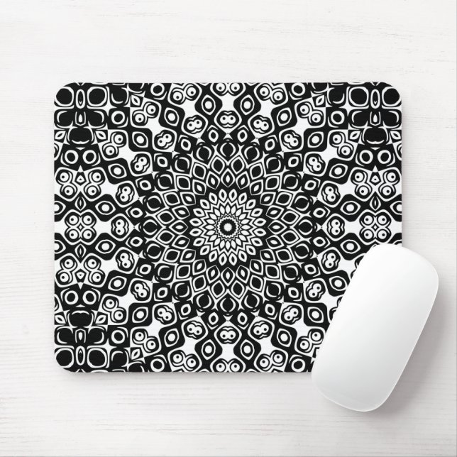 Black and White Mandala Pattern Mouse Pad (With Mouse)