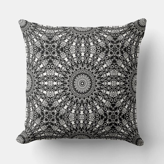 Black and White Mandala Pattern Throw Pillow (Front)