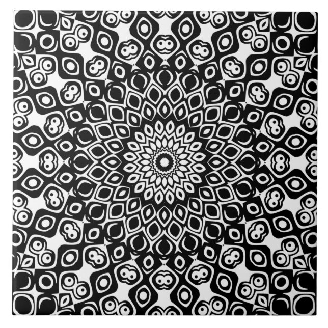 Black and White Mandala Pattern Tile (Front)