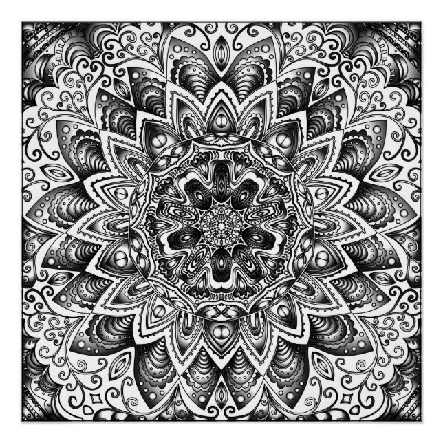 Black And White Mandala Poster Grunge (Front)