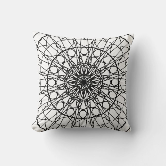 Black and White Mandala Throw Pillow (Front)