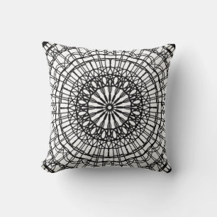 Black and White Mandala Throw Pillow