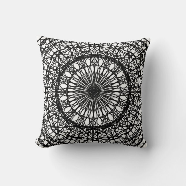 Black and White Mandala Throw Pillow (Front)